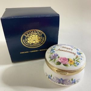 Vintage HAPPY ANNIVERSARY Eximious England Trinket Box Floral Flowers Butterfly2